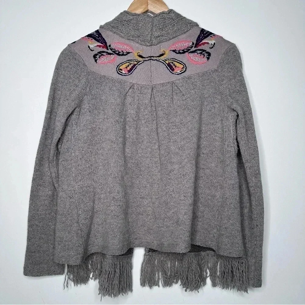 Sleeping On Snow Anthropologie Folklore Embroidered Fringe Hem Cardigan - Picture 8 of 11